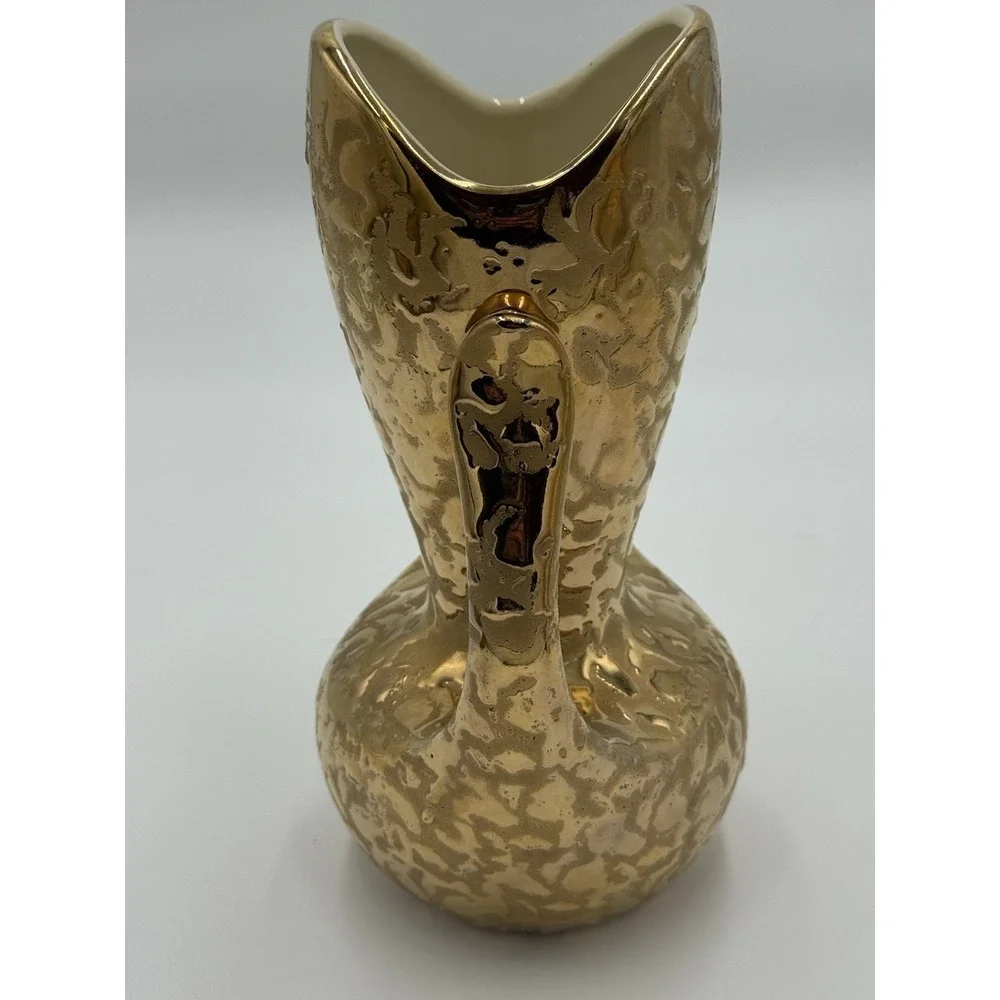 24  KT Weeping Gold Textured Ceramic Vase Glossy‎ Finish Made in U.S.A.